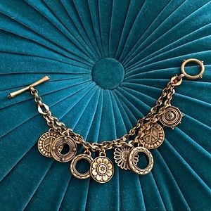 Lucky Brand Bronze Medallion Peace Sign Bracelet